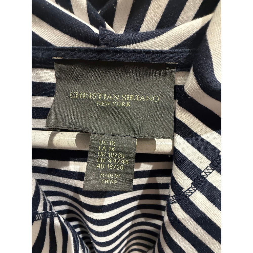 Christian Siriano New York Striped Hooded Jacket Navy White Zip Front 1X Plus - Picture 2 of 5